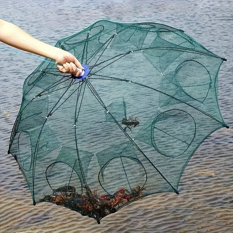 Foldable Polygonal Fishing Cage Net with Six Openings for Minnows Crayfish Crabs