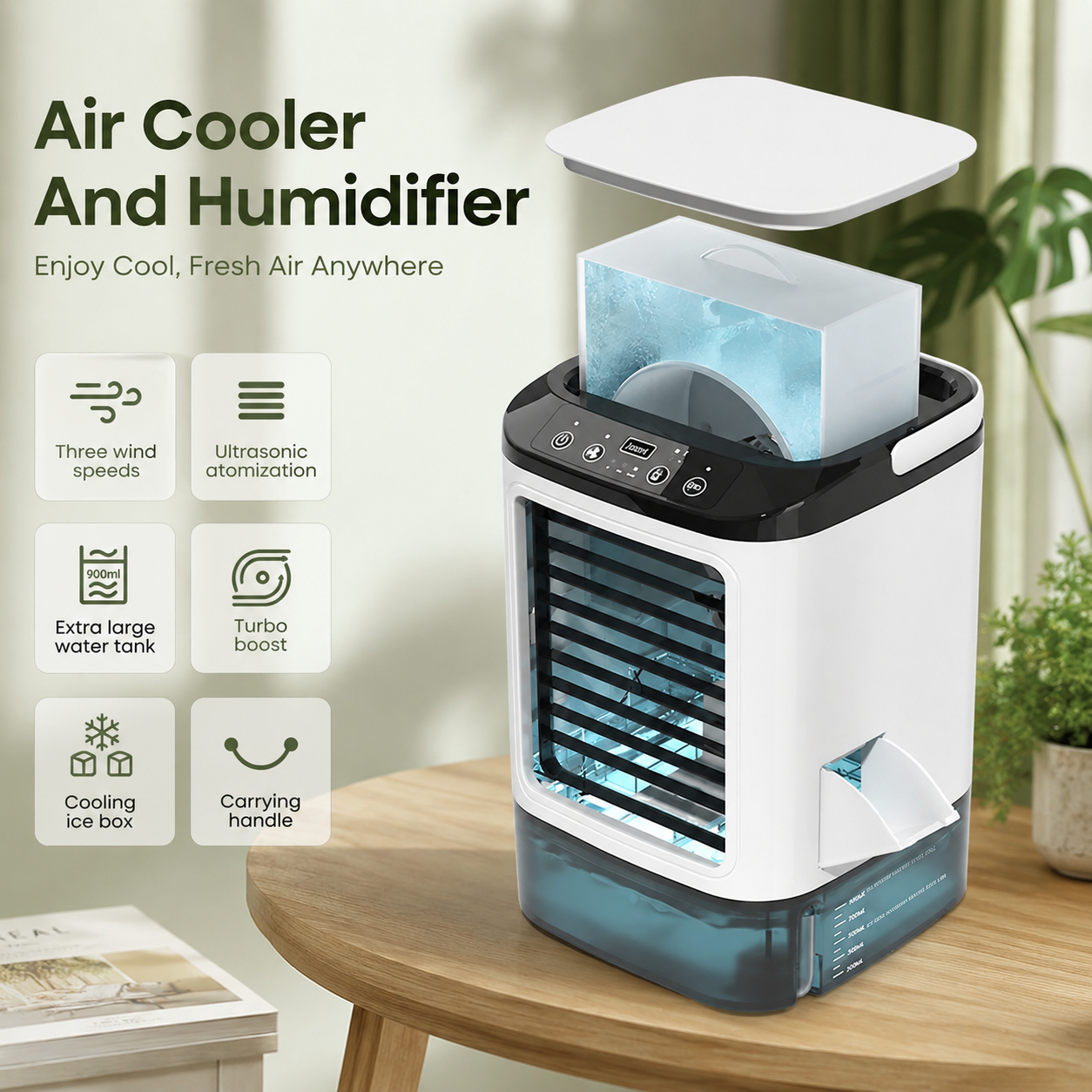 Portable Mini Air Conditioner with Water Tank 3-Speed Humidifier