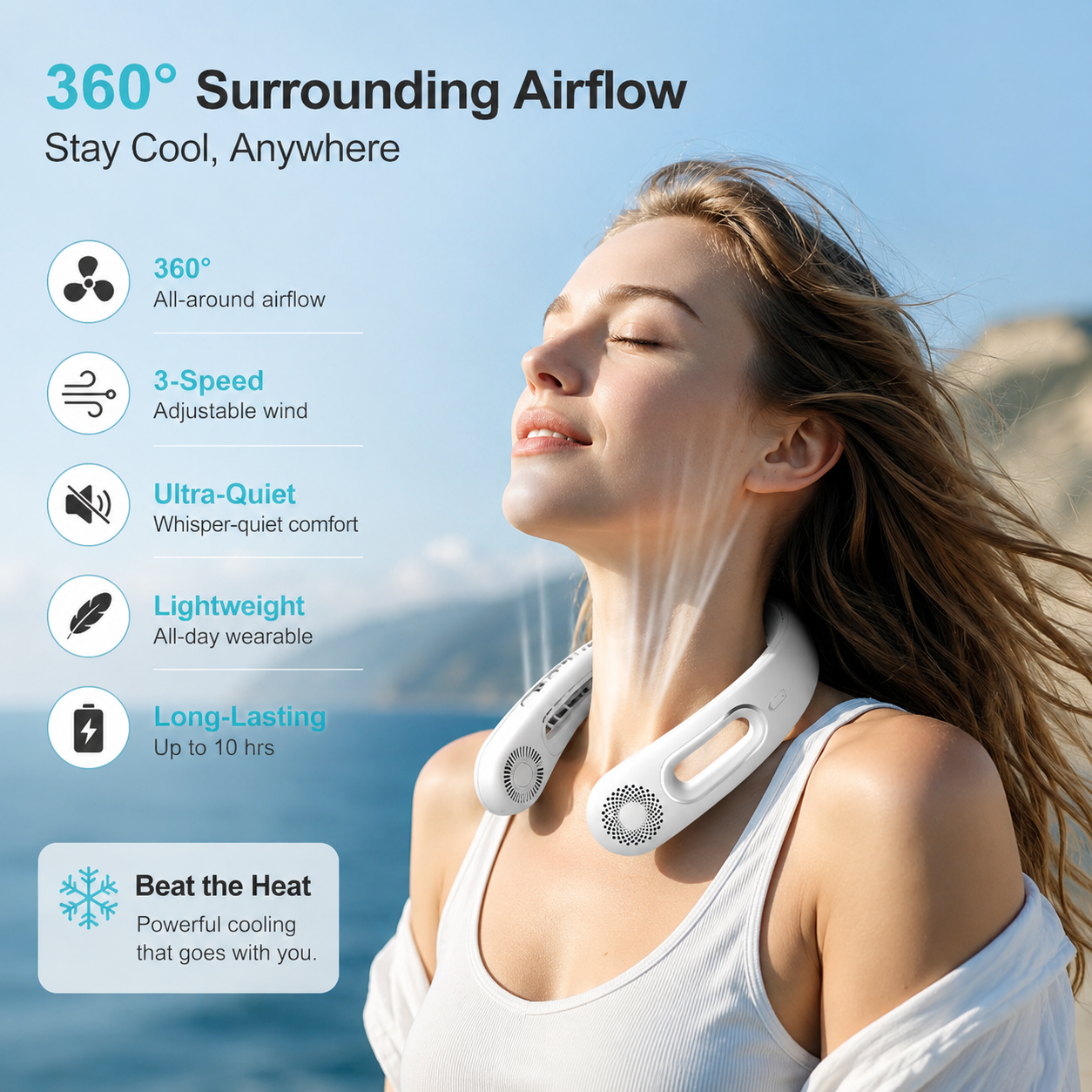 Bladeless Portable Rechargeable Neck Fan 4-Speed 360 Degree Cooling Fan
