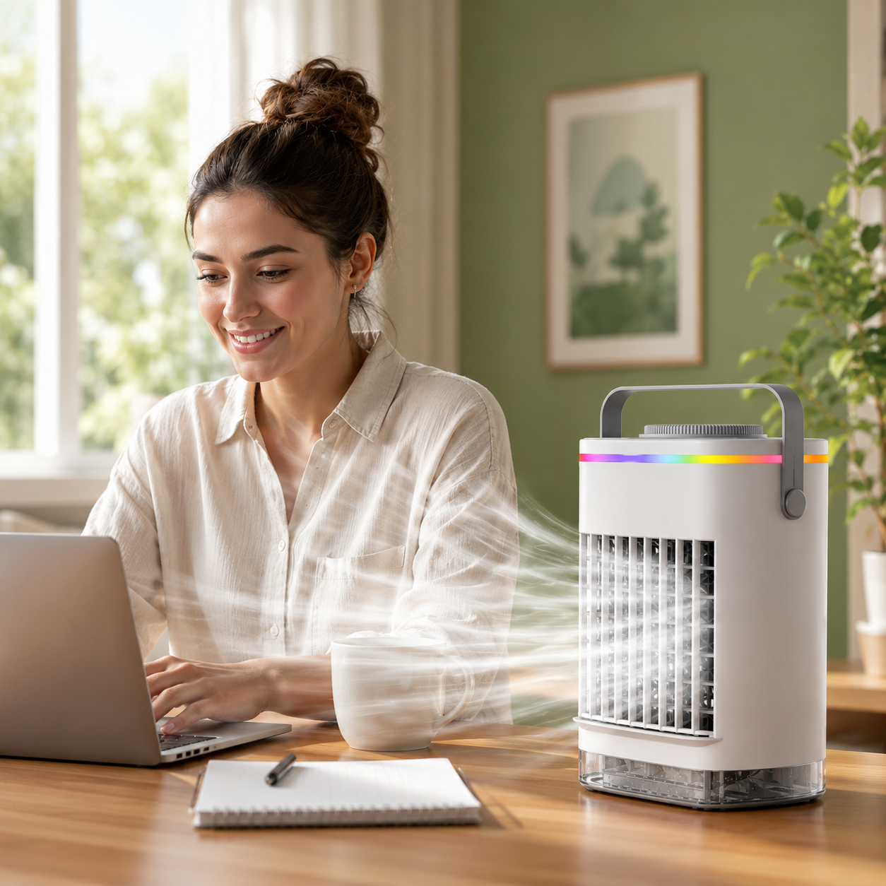 Portable Mini Air Conditioner Fan 4 in 1 USB Air Cooler Humidifier Timer