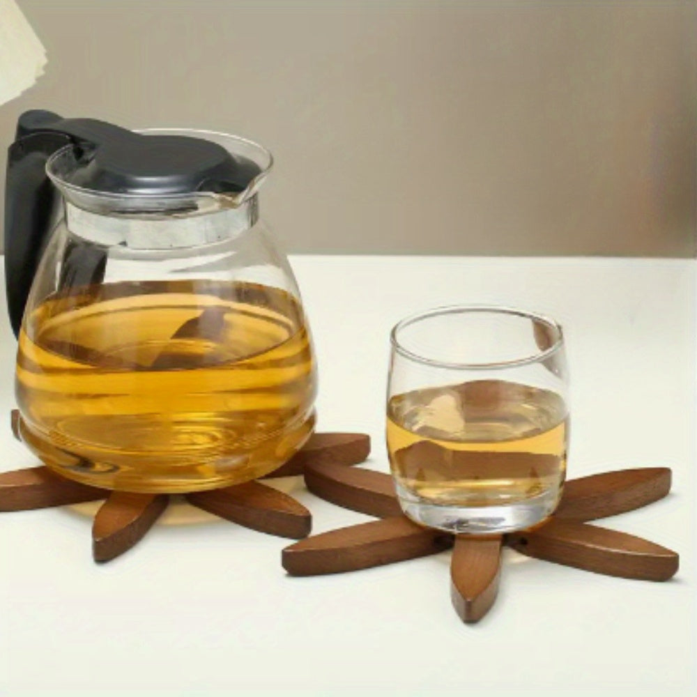 Wood Round Trivets Set with Tree Shaped Stand
