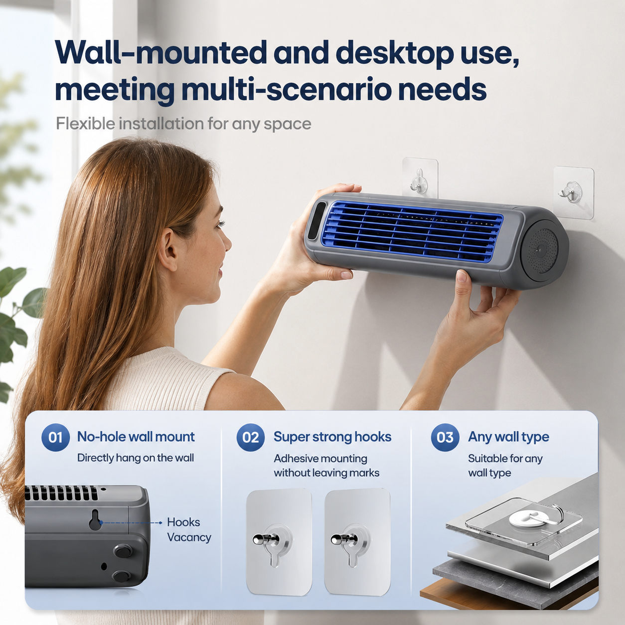 Rechargeable Portable Tower Fan Quiet Desktop Cooling Fan 3 Speed
