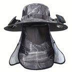 Outdoor Fishing Hat with Dual Solar Fans USB Charging Removable Sunshade