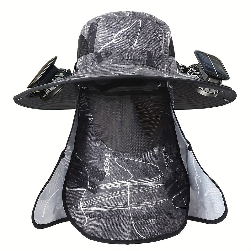 Outdoor Fishing Hat with Dual Solar Fans USB Charging Removable Sunshade