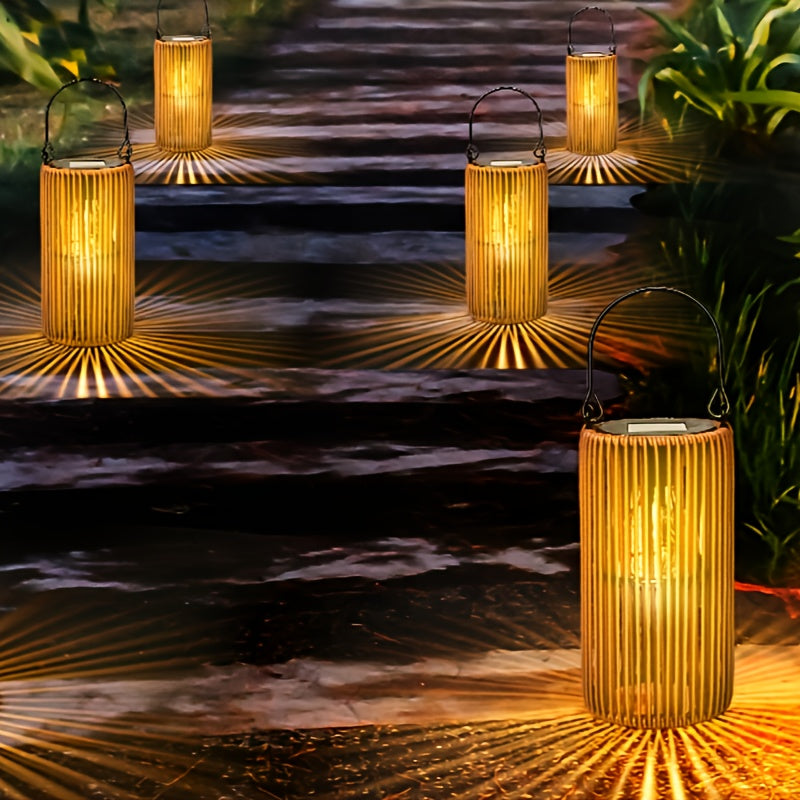 Solar Hanging Lanterns Set Outdoor Waterproof LED with Automatic Switch