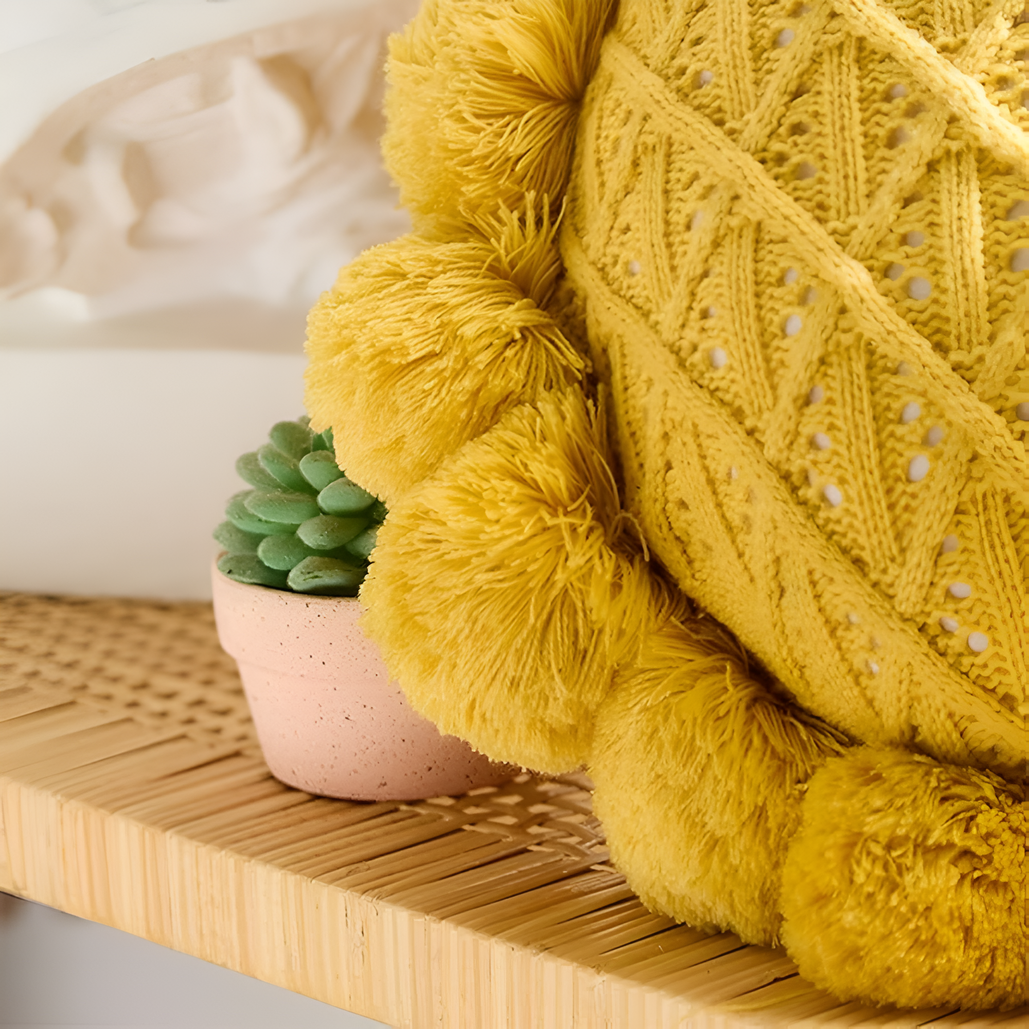 Sunflower Shape Pom Pom Decorative Cushion Pillow