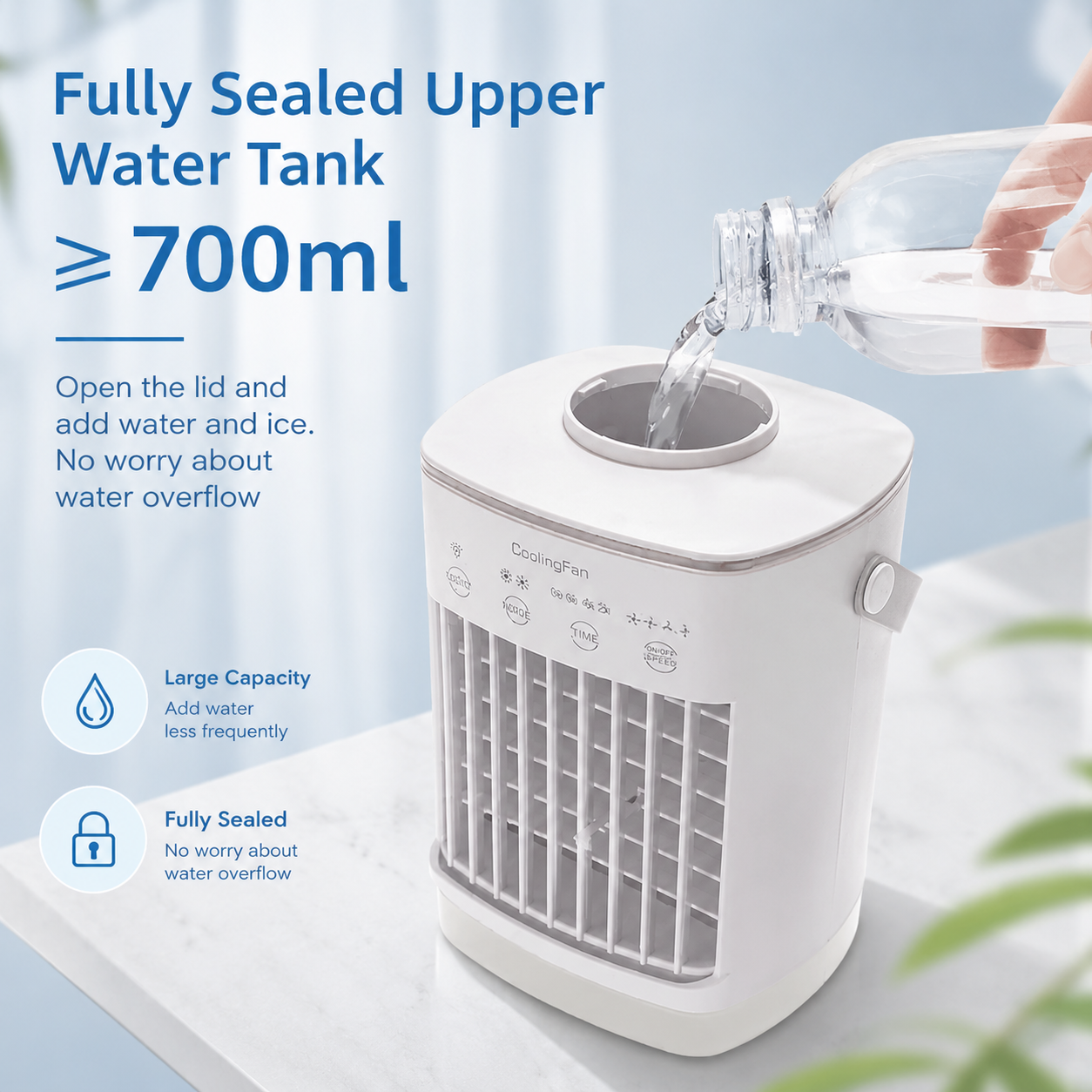 Portable Air Conditioner Humidifier Table Fan with USB Timer and RGB Light