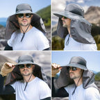 Wide Brim Bucket Hat with Neck Flap and Clip Buttons for Men and Women