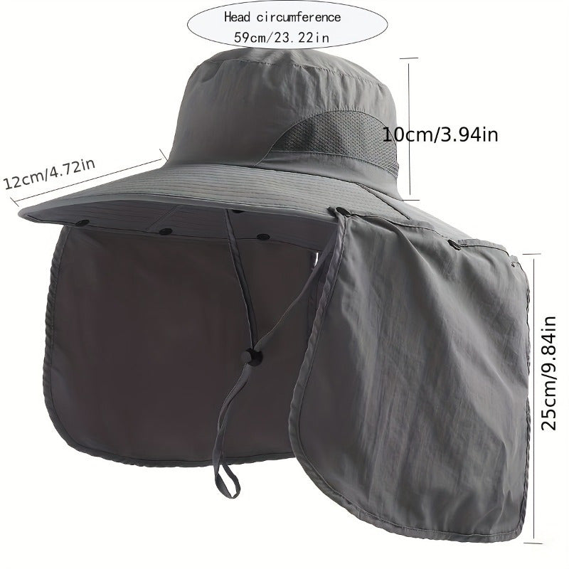 Wide Brim Bucket Hat with Neck Flap and Clip Buttons for Men and Women