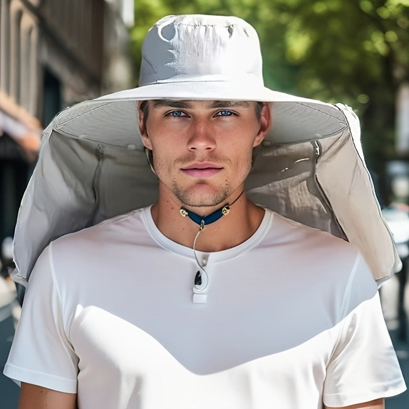 Wide Brim Bucket Hat with Neck Flap and Clip Buttons for Men and Women