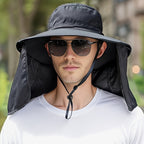 Wide Brim Bucket Hat with Neck Flap and Clip Buttons for Men and Women