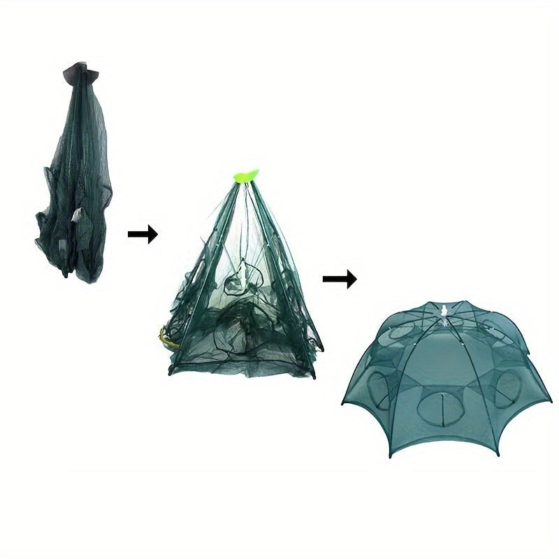 Foldable Polygonal Fishing Cage Net with Six Openings for Minnows Crayfish Crabs