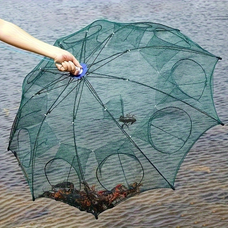 Foldable Polygonal Fishing Cage Net with Six Openings for Minnows Crayfish Crabs