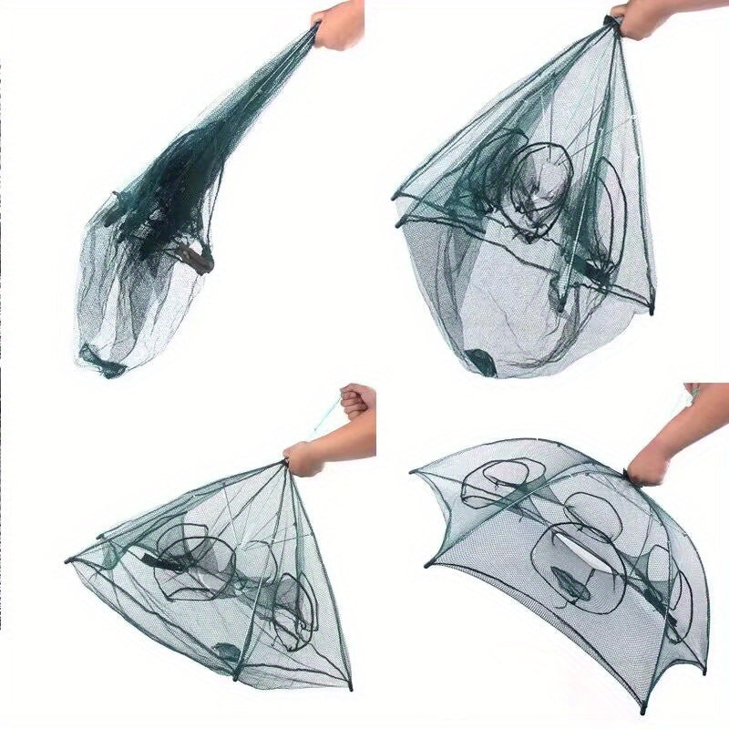 Foldable Polygonal Fishing Cage Net with Six Openings for Minnows Crayfish Crabs