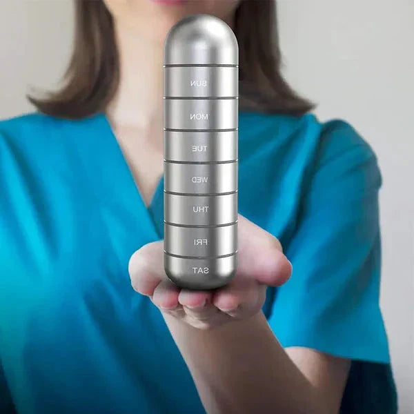 7 Day Aluminum Portable Pill Organizer Medicine Container Box