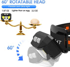 LED Rechargeable Headlamp Flashlight 2-Pack Waterproof Motion Sensor