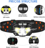LED Rechargeable Headlamp Flashlight 2-Pack Waterproof Motion Sensor