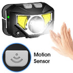 LED Rechargeable Headlamp Flashlight 2-Pack Waterproof Motion Sensor