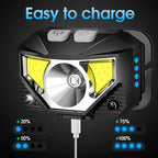 LED Headlamp Flashlight Rechargeable Waterproof Motion Sensor 2 Pack