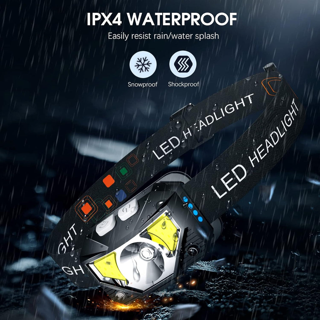 LED Rechargeable Headlamp Flashlight 2-Pack Waterproof Motion Sensor