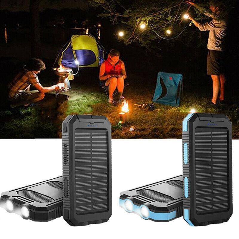 20000mAh Solar Power Bank Portable Waterproof Charger Battery Pack