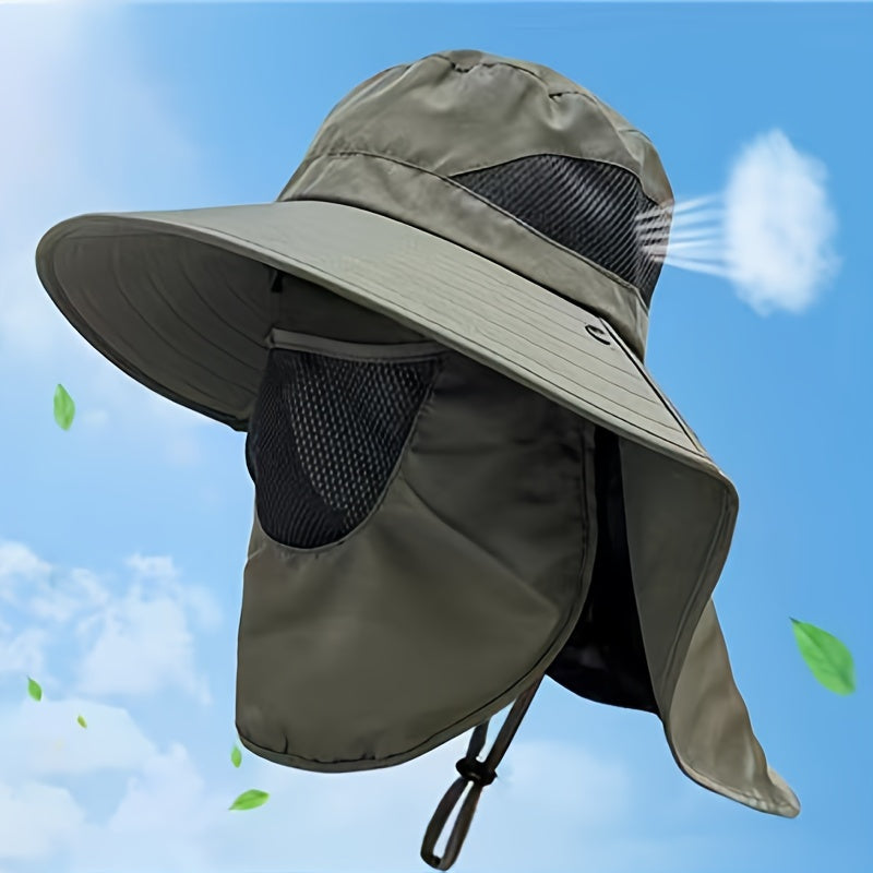Men's Sun Hat with Removable Face and Neck Flap Adjustable Drawstring
