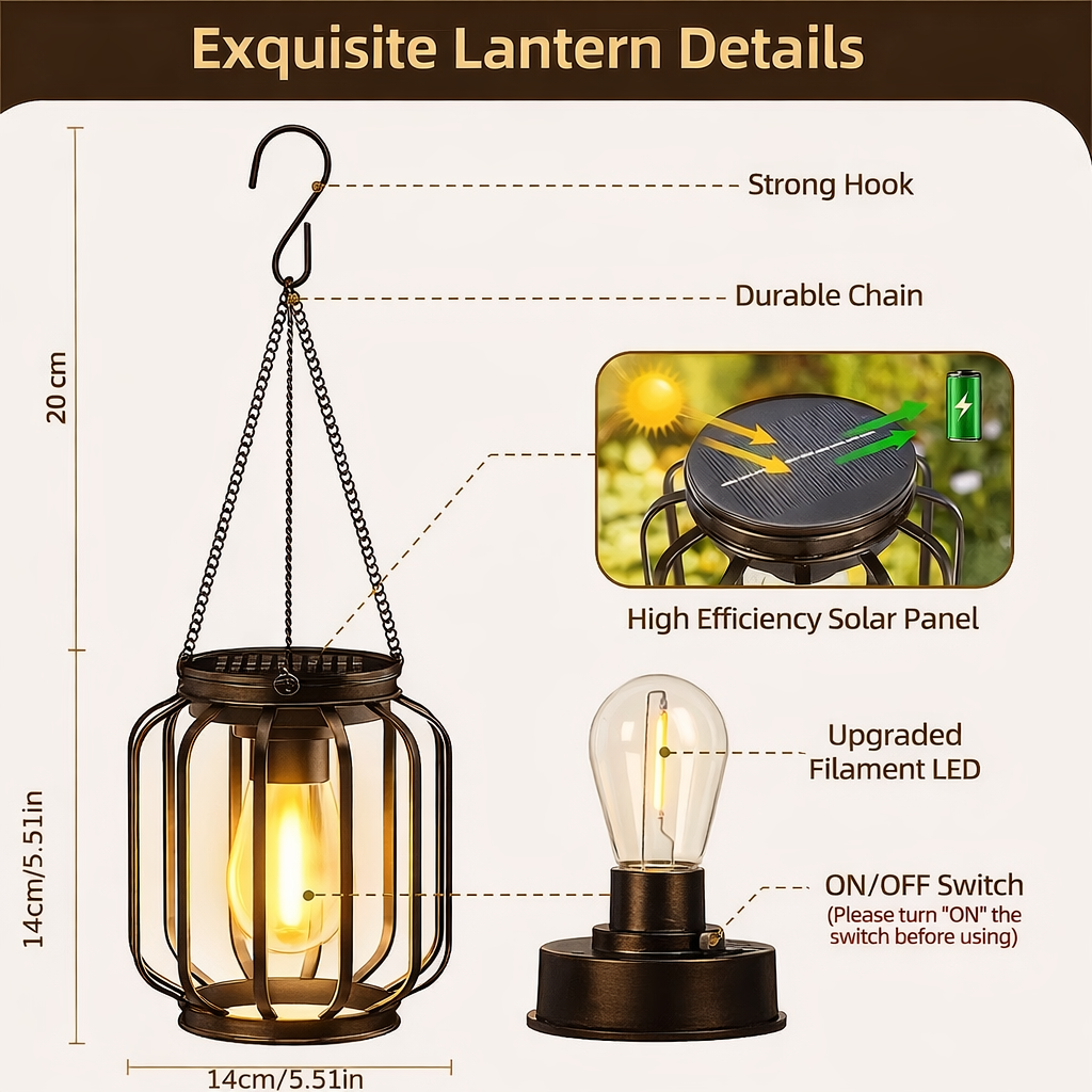 Solar Powered Hanging LED Lantern Outdoor Garden Light