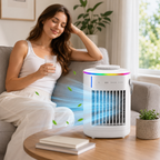 Portable Air Conditioner Humidifier Table Fan with USB Timer and RGB Light