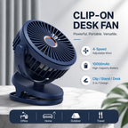 Rechargeable Clip-On Portable Desk Fan with 4-Speed and Battery