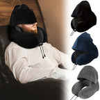 Adjustable U-Shaped Memory Foam Neck Pillow with Hood for Travel