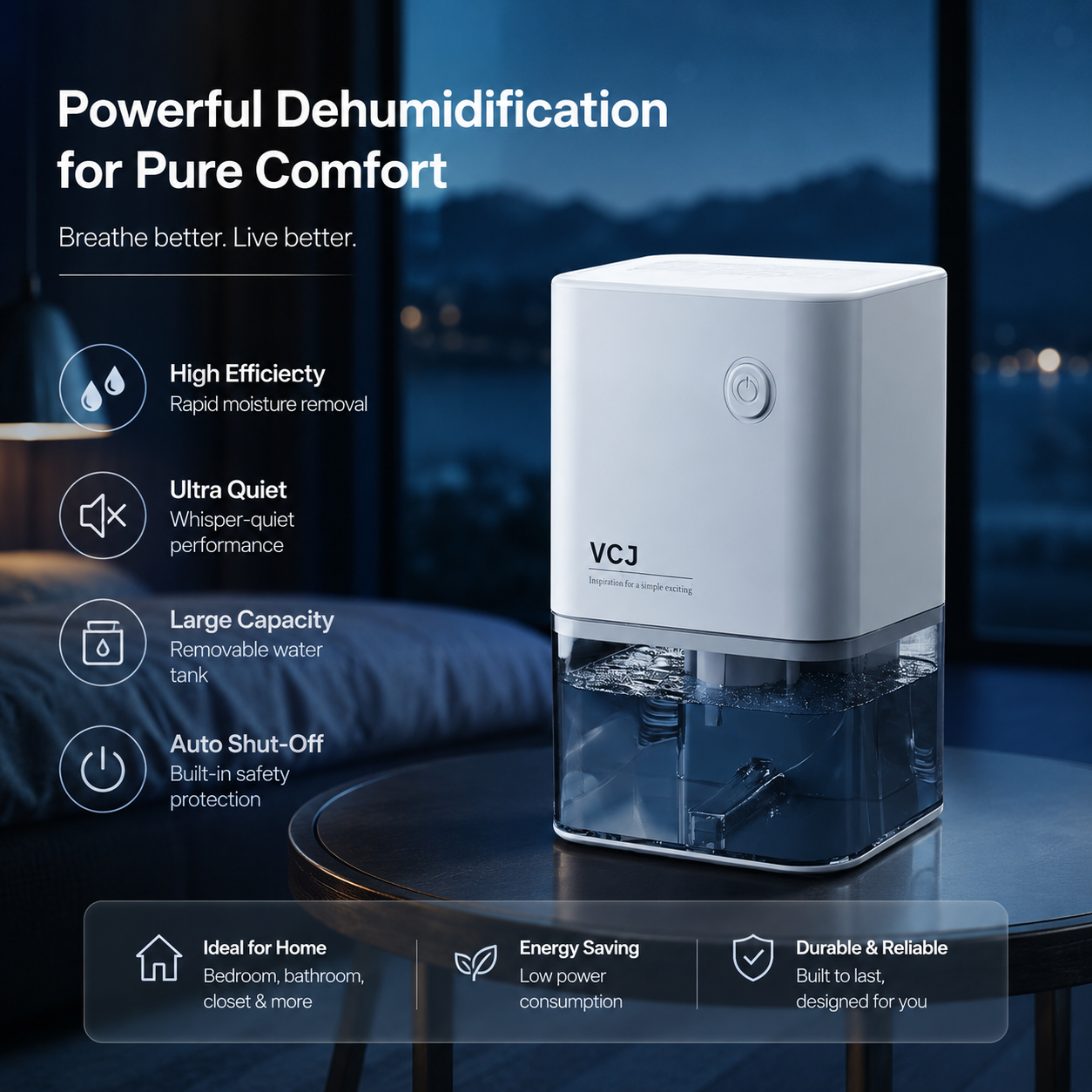 Electric Compact Home Dehumidifier Moisture Remover for Bedroom Bathroom Basement
