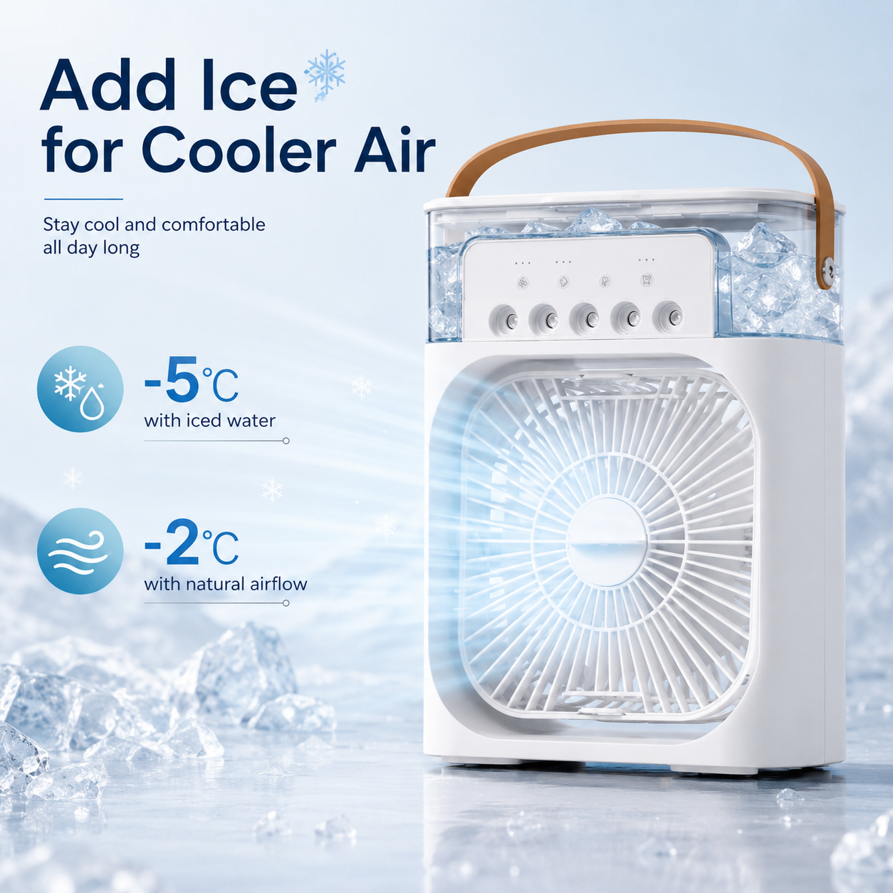 Portable 3-in-1 Air Cooler Humidifier USB Desktop Fan with LED Light