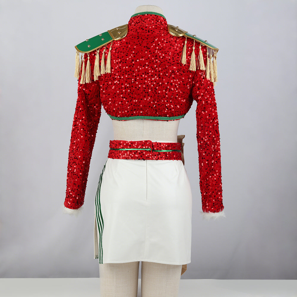 Sequin Crop Top and Skirt Set Women's Costume Two Piece Outfit