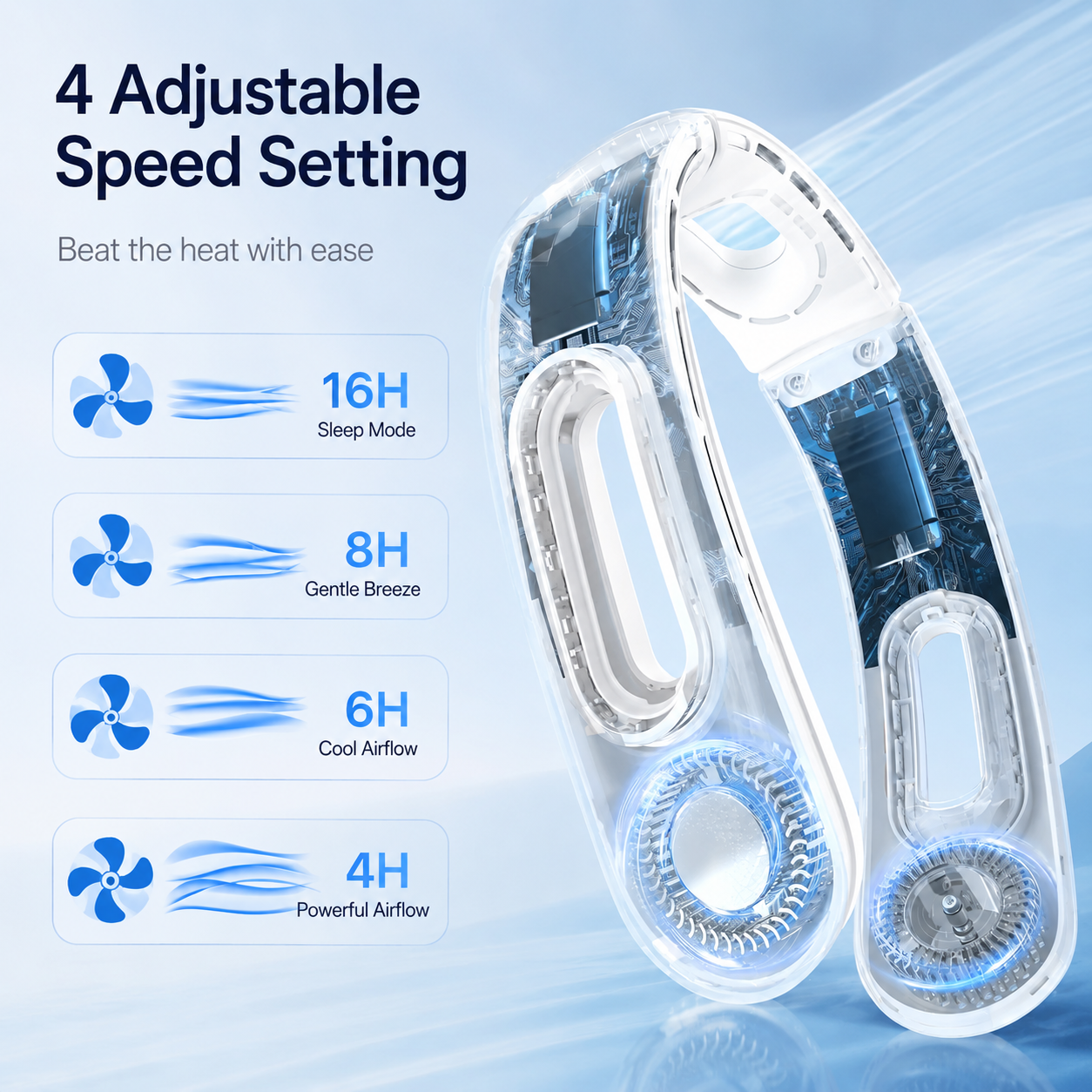 Bladeless Portable Rechargeable Neck Fan 4-Speed 360 Degree Cooling Fan