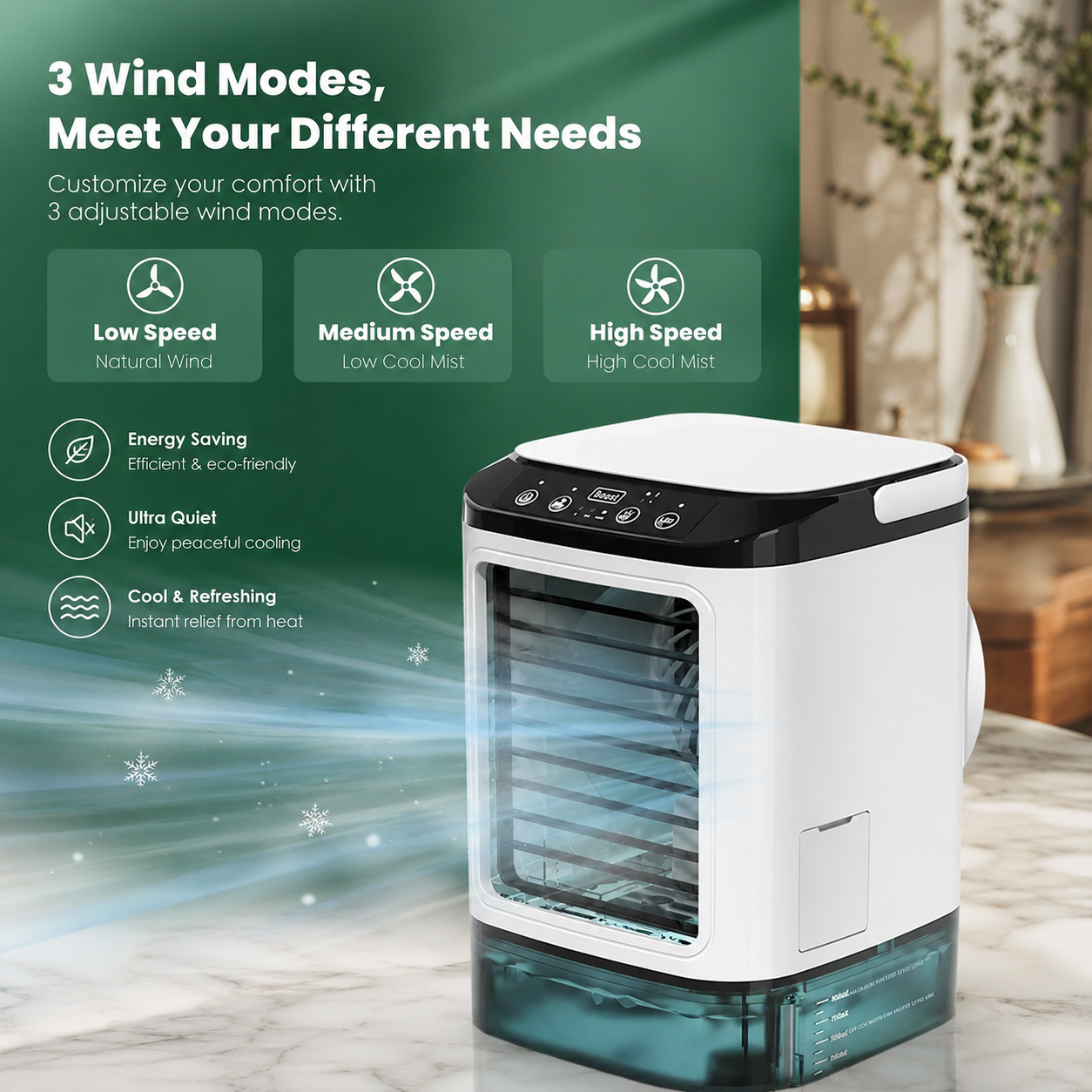 Portable Mini Air Conditioner with Water Tank 3-Speed Humidifier