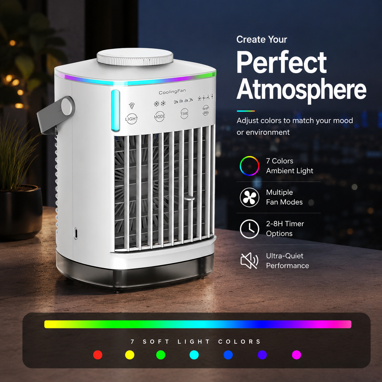 Portable Mini Air Conditioner Fan 4 in 1 USB Air Cooler Humidifier Timer
