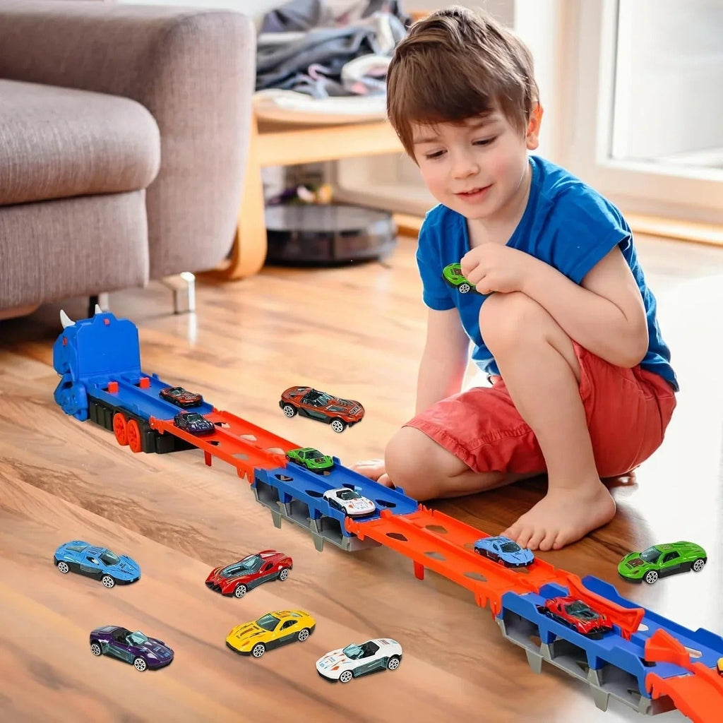 Dinosaur Race Track Toy Set with Alloy Cars and Catapult Track