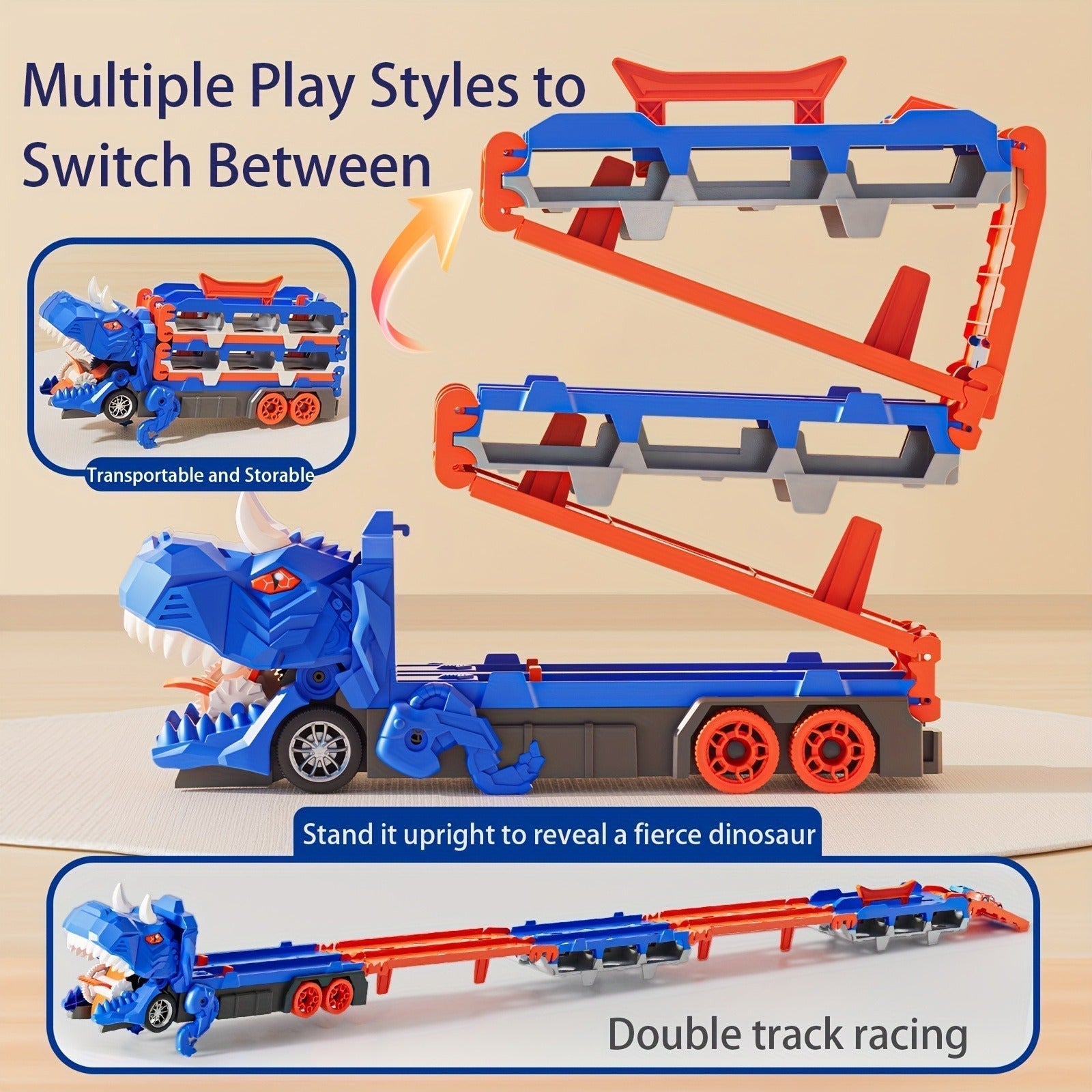 Dinosaur Race Track Toy Set with Alloy Cars and Catapult Track