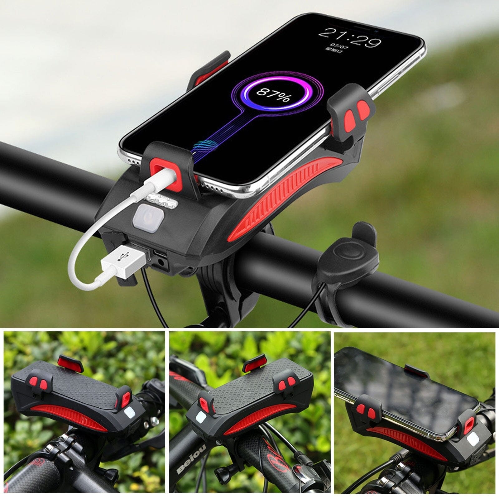 Bicycle LED Light Power Bank 1500 Lumens 4-in-1 Front Bike Light