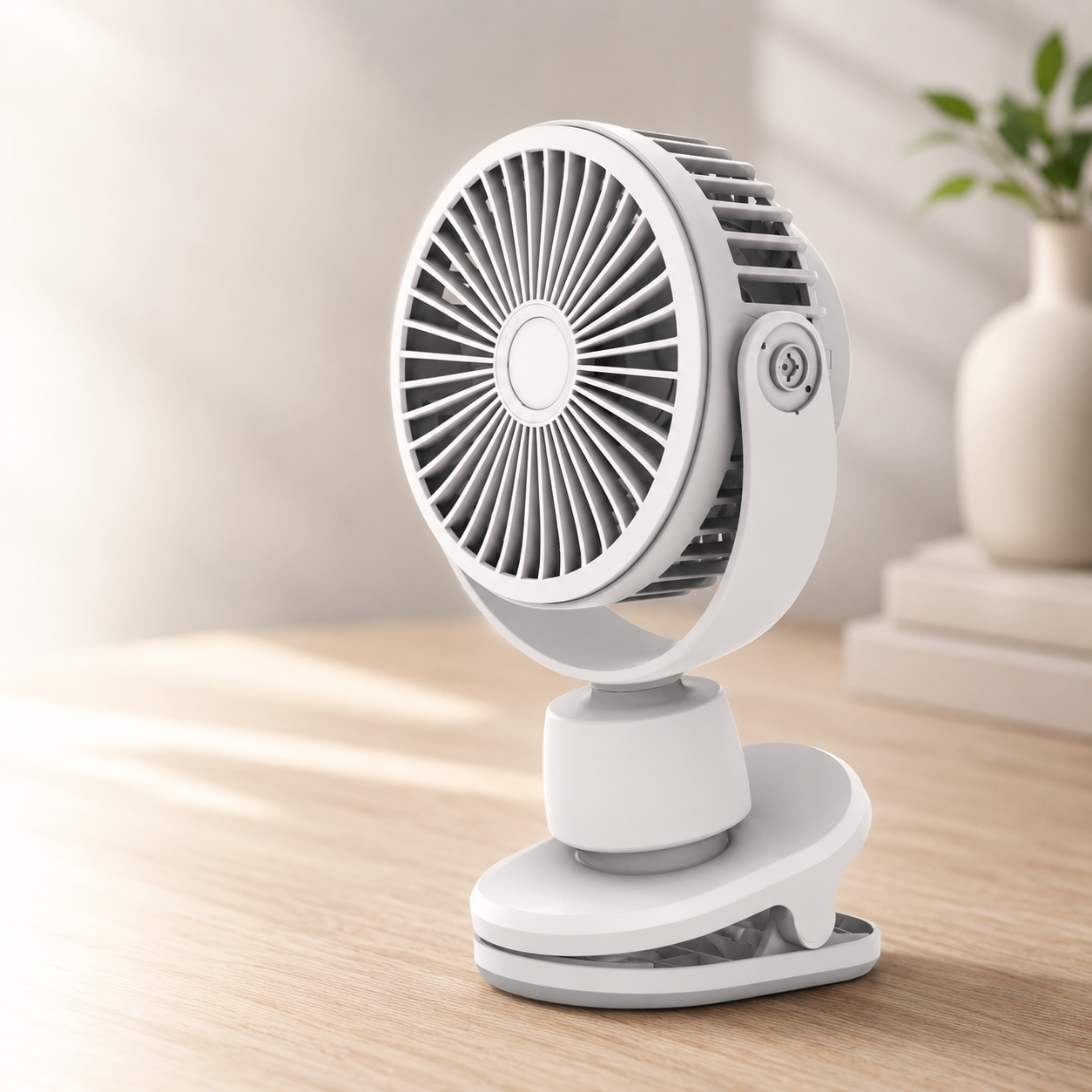 Rechargeable Clip-On Portable Desk Fan with 4-Speed and Battery
