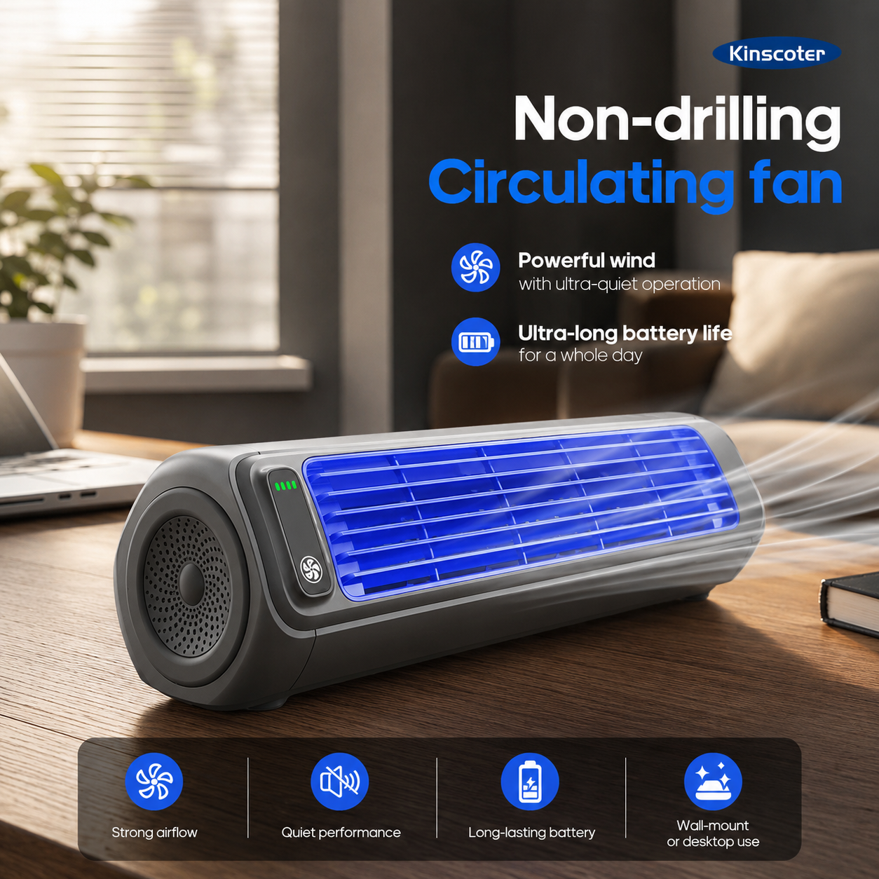 Rechargeable Portable Tower Fan Quiet Desktop Cooling Fan 3 Speed