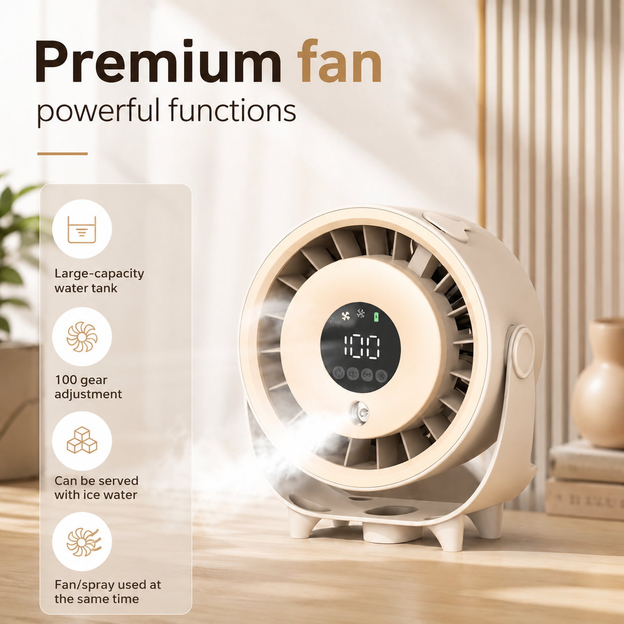 Portable Wall Mount Misting Fan Humidifier Digital Display Quiet Cooling