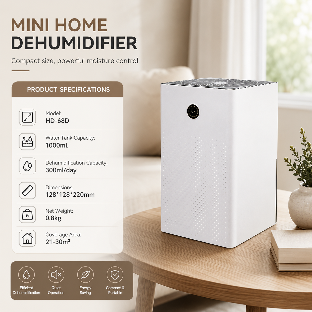 Home Dehumidifier Moisture Absorber Air Dryer for Bedroom Living Room
