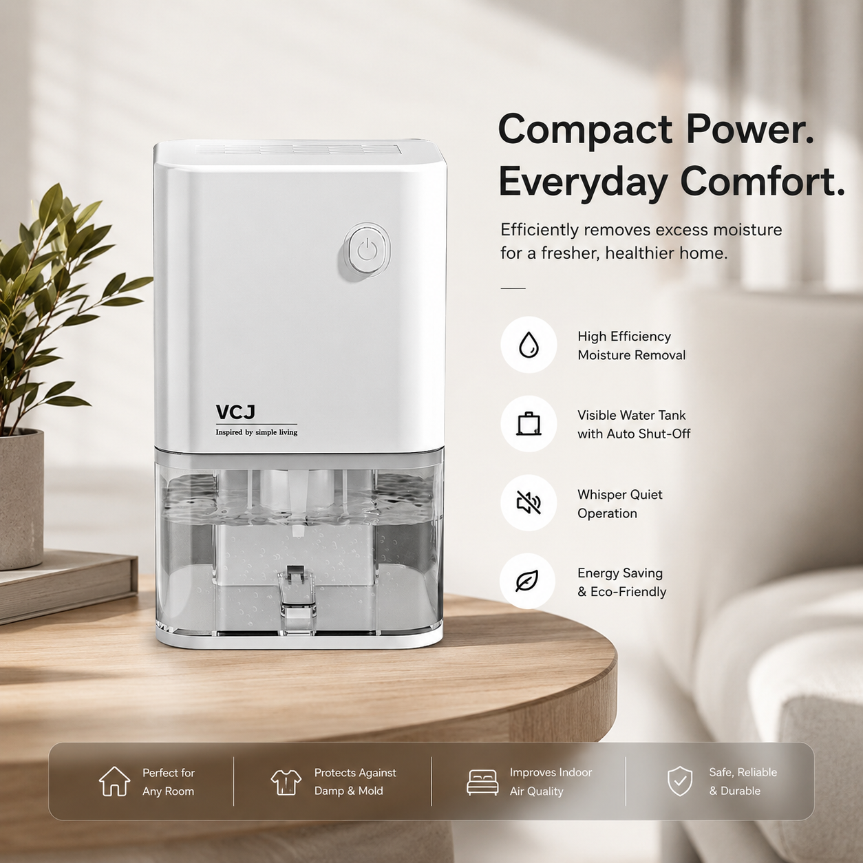 Electric Compact Home Dehumidifier Moisture Remover for Bedroom Bathroom Basement