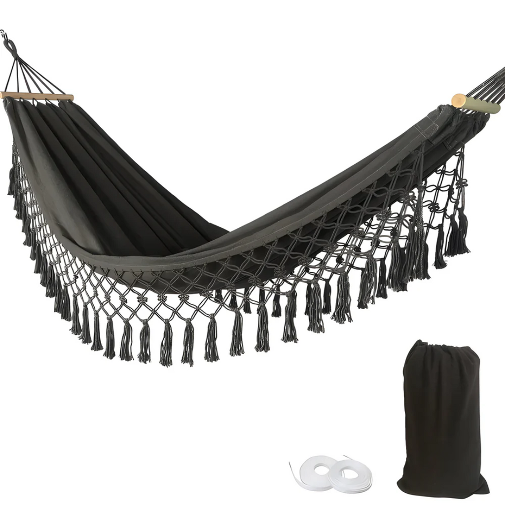 Hammock with Wooden Spreader Bars Hanging Bed Indoor Outdoor