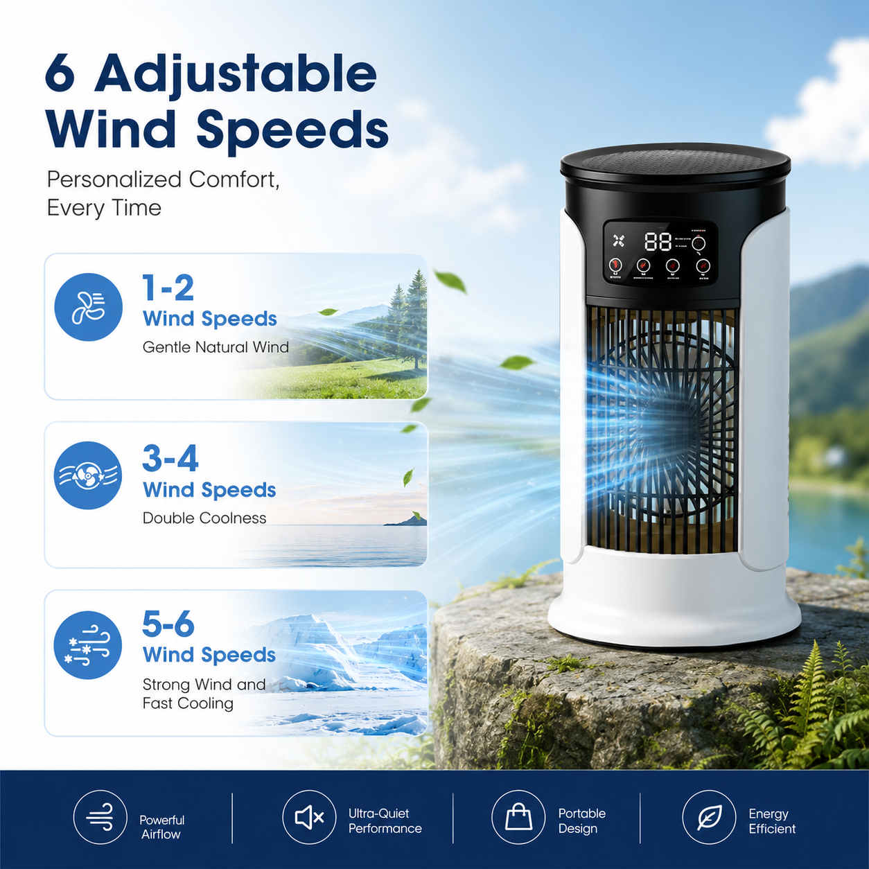 Portable Tower Fan Air Cooler USB Mini Air Conditioner