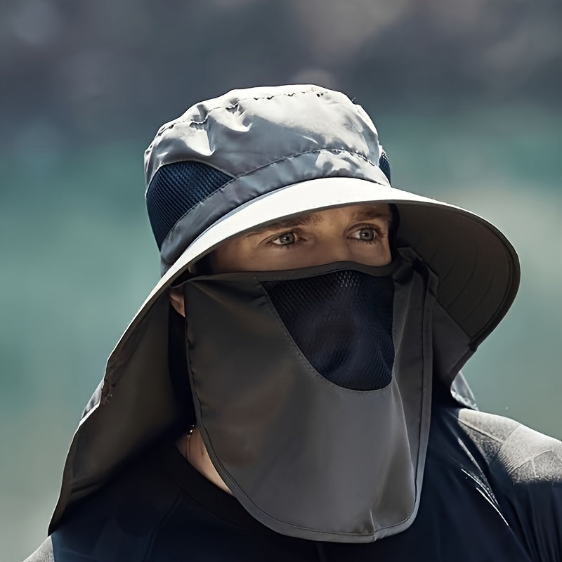 Men's Sun Hat with Removable Face and Neck Flap Adjustable Drawstring