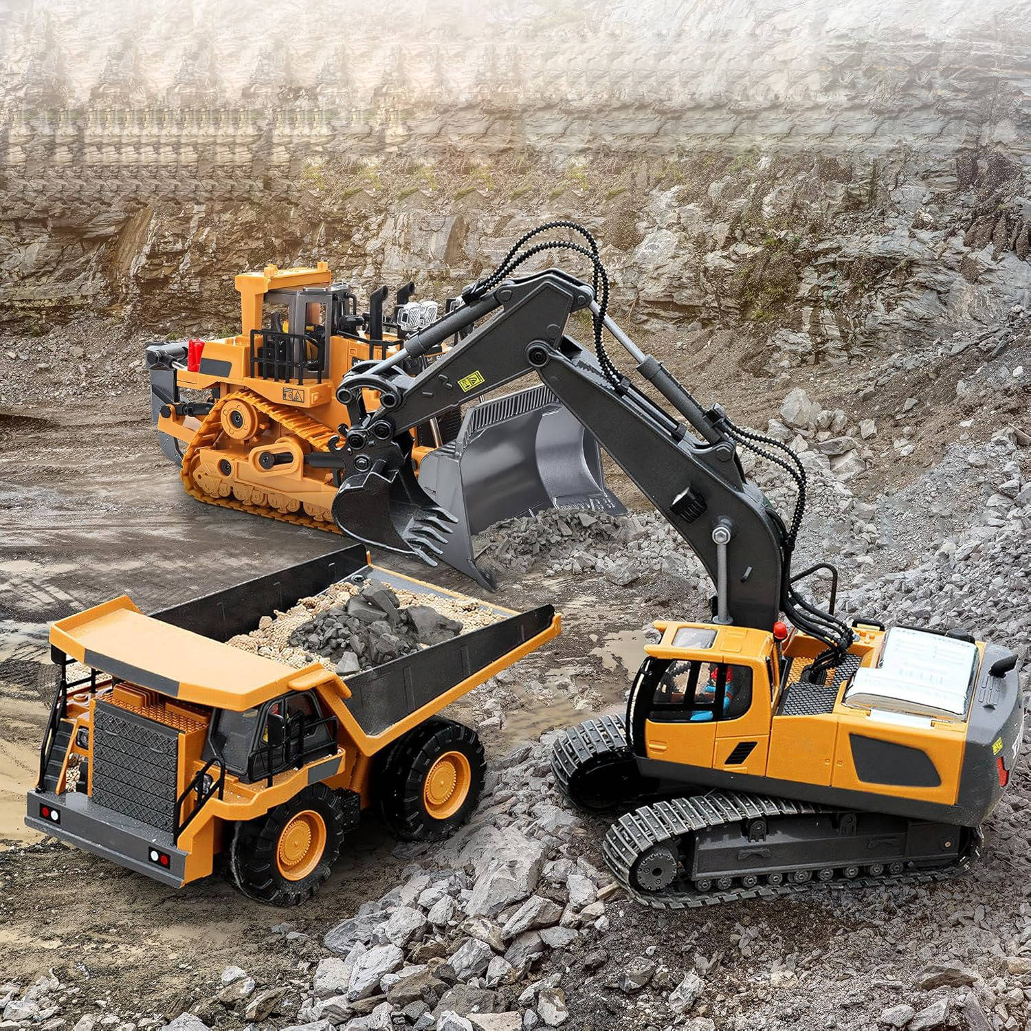 4WD Remote Control Excavator Bulldozer Dump Truck Toy Vehicle