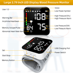 Automatic Wrist Blood Pressure Monitor with Adjustable Cuff Large LCD