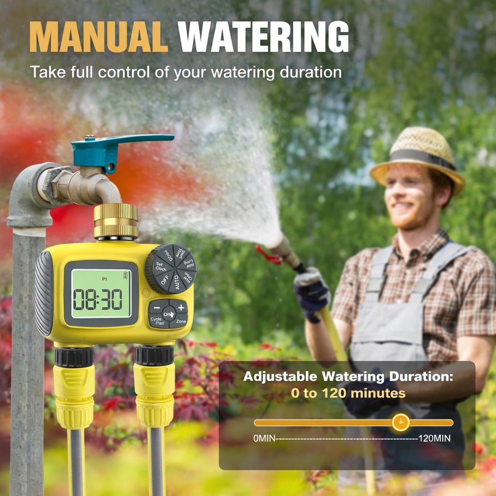 2-Zone Garden Hose Sprinkler Timer with Brass Swivel Irrigation Controller